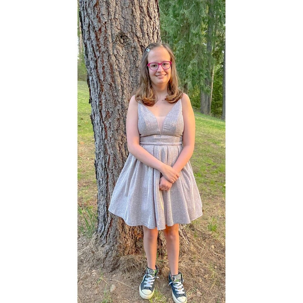 B. Darlin Rose Shimmer Mesh Prom/Party Dress Womens/Junior 3/4 W/Pockets Short - Picture 8 of 8